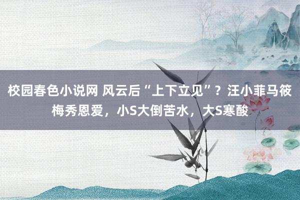 校园春色小说网 风云后“上下立见”？汪小菲马筱梅秀恩爱，小S大倒苦水，大S寒酸