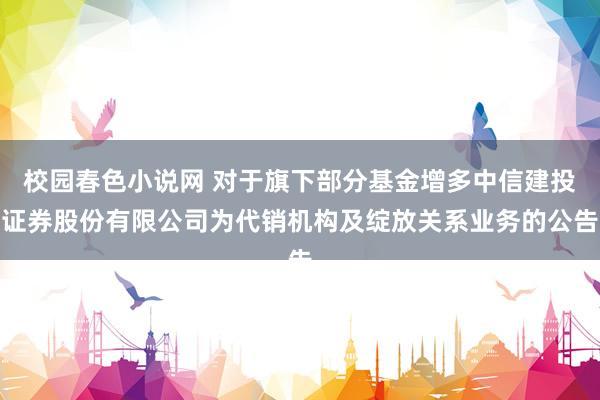校园春色小说网 对于旗下部分基金增多中信建投证券股份有限公司为代销机构及绽放关系业务的公告