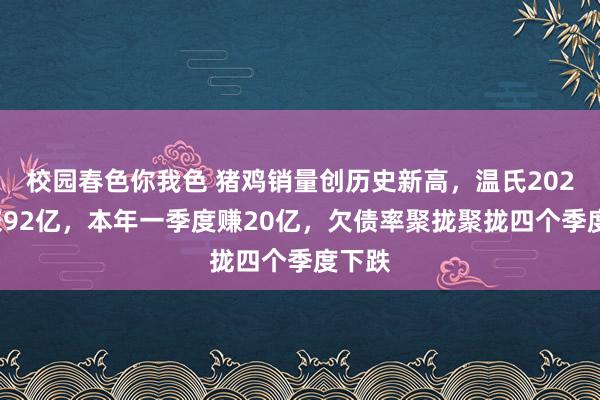 校园春色你我色 猪鸡销量创历史新高，温氏2024年赚92亿，本年一季度赚20亿，欠债率聚拢聚拢四个季度下跌